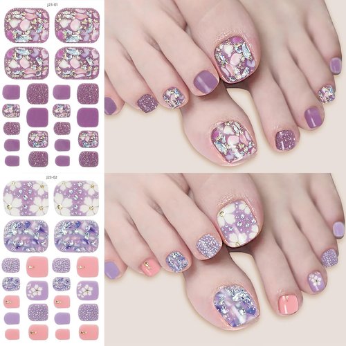 8 Sheets Toe Nail Stickers Full Nail Wraps Stickers Decals Self Adhesive Flowers Star Gradient Marble Color Nail Design Toenail Decals Supply Glitter Nail Wraps for Women DIY Manicure Decoration