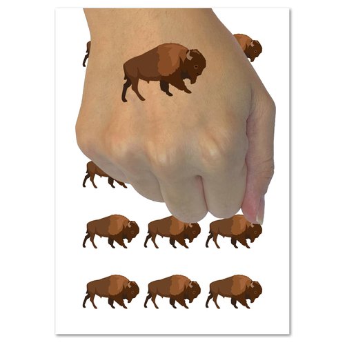 American Buffalo Bison Solid Temporary Tattoo Water Resistant Fake Body Art Set Collection - 15 2" Tattoos (1 Sheet)