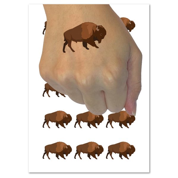 American Buffalo Bison Solid Temporary Tattoo Water Resistant Fake Body Art Set Collection - 15 2" Tattoos (1 Sheet)