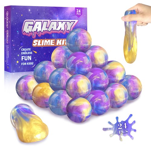 24 Pack Galaxy Slime Party Favors for Kids Glitter Slime Balls Christmas Easter Birthday Party Supplies Goodie Bag Stuffer Classroom Reward for Boys Girls Stretchy Non-Sticky DIY Stress Relief Toy