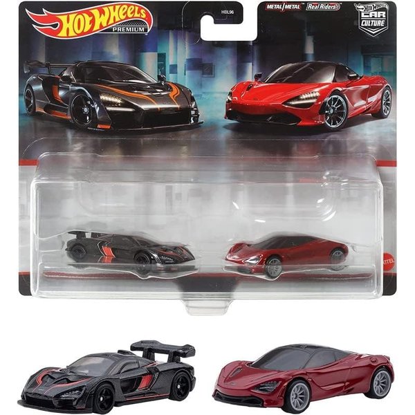 Senna Dark Gray Metallic with Orange Stripes and 720S Red Metallic with Black Top Car Culture Set of 2 Cars Diecast Model Cars by Hot Wheels HFF97