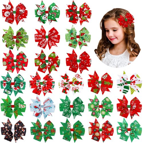 24 Pcs Christmas Hair Bows Clips for Girls Christmas Hair Accessories Colorful Xmas Boutique Hair Clips Snowflake Snowman Christmas Tree Bowknot Hairpins Barrette for Holiday