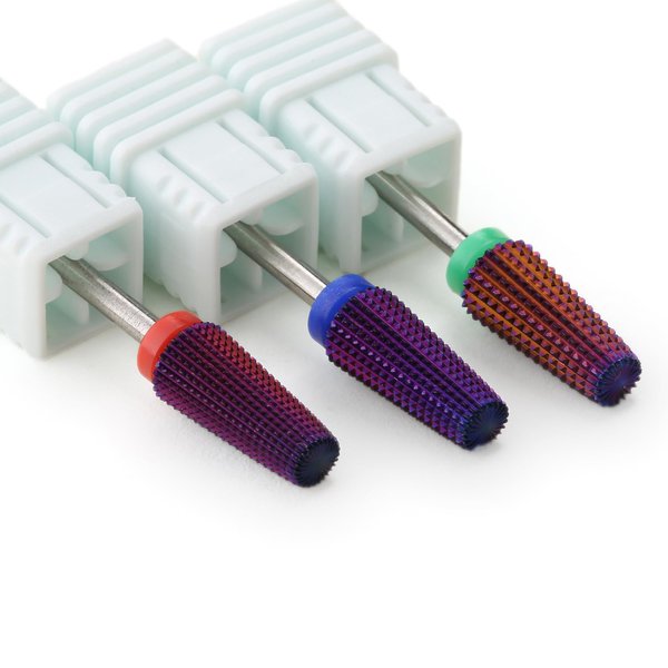 ERUIKA 3pcs 5 in 1 Nail Drill bits,3/32" Shank Tungsten Carbide Drill Bits, Fast Removing Acrylic Nail Hard Carbide Tungsten Two Way Use for Left and Right Handed E-file Bits (Purple(C,M,F))