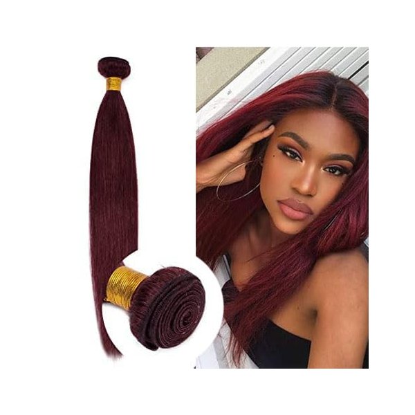 8A Brazilian Virgin Hair 99j Burgundy Straight Hair Weaves Bundle Free Part Red Wine Color 100% Unprocessed Human Hair Weft Weaves（16 inch）…