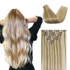 FUOTONBUTY Clip in Hair Real Human Hair Double Stitched 7pcs Caramel Blonde to Bleach Blonde Human Hair Clip in Extension Seamless Clip in Hair Extensions 90g Invisible Clip in Hair Extensions 16 Inch