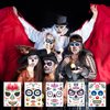 TailaiMei 12 Sheets Day of the Dead Face Skeleton Tattoos/Dia De Los Muertos, Halloween Sugar Skull Costume Makeup Temporary Tattoos for Costume Apparel Party