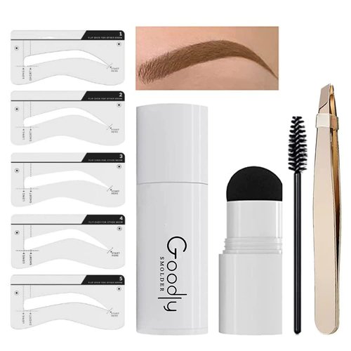 EGLD GOODLY by ELAN Gold Eyebrow Stamp Stencil Kit w/ Bonus Eyebrow Tweezer Included | Perfect for One Step Eyebrow Shaping | Waterproof and Long Lasting Finish, Nearly Black