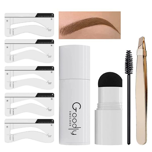 EGLD GOODLY by ELAN Gold Eyebrow Stamp Stencil Kit w/ Bonus Eyebrow Tweezer Included | Perfect for One Step Eyebrow Shaping | Waterproof and Long Lasting Finish, Nearly Black