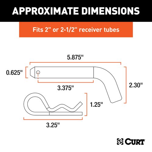 CURT 21580 Trailer Hitch Pin & Clip, 5/8-Inch Diameter, Fits 2 or 2-1/2-Inch Receiver, Clear ZINC