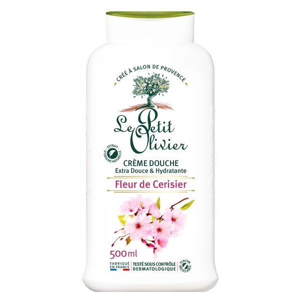 Le Petit Olivier Shower Cream, Cherry Blossom, 16.9 oz - Moisturizing Cream for Sensitive Skin - Natural Extracts - Enriched with Glycerin - pH Neutral - Soap-Free - Dye-Free - In-Shower Body Cream