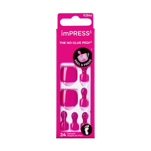KISS imPRESS No Glue Pedi Press-On Nails, Toenails, Sweet as Honey', Medium Pink, Short Size, Squoval Shape, Includes 24 Nails, Prep Pad, Instructions Sheet, 1 Manicure Stick, 1 Mini File