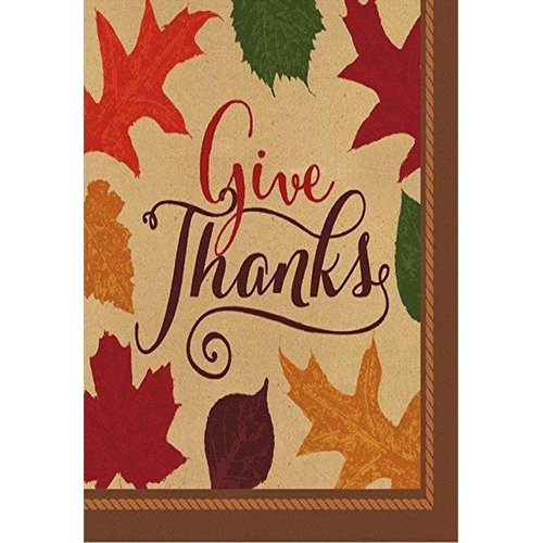 Amscan Autumn Traditions Thanksgiving Party Paper Beverage Napkins, Brown, 5" x 5"
