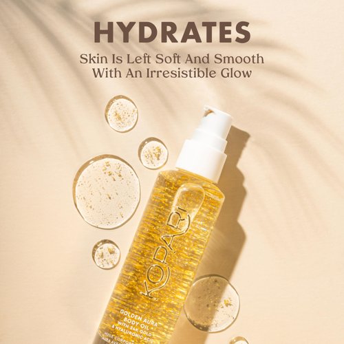 Kopari Golden Aura Body Oil with 24k Gold & Hyaluronic Acid - Hydrating Formula for Glowing Skin 3.3 oz
