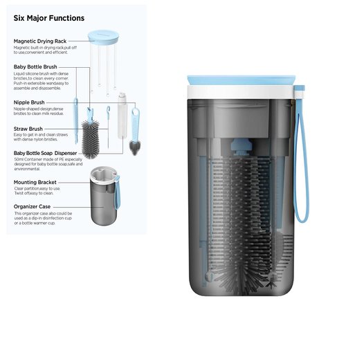 KlirAir Travel Baby Bottle Drying Rack with Bottle Cleaning Brush Set, Blue