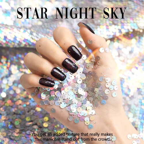 GLAMERMAID Press on Nails Medium Square, Handmade Glitter Black Gel Nail Polish Glue on Nails in Party, 24Pcs Short Square Reusable UV Finish Fake Nails Acrylic False Nails Manicure Kit for Women Gift