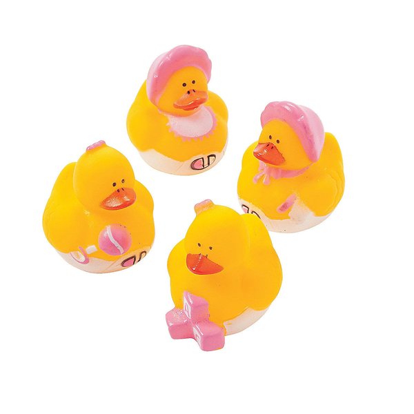 Fun Express Pink Girl Mini Rubber Ducks Duckies - 24 Pieces