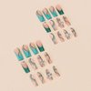 MISUD Press on Nails Long Square Fake Nails Matte Glue on Nails Green French Tip Acrylic Nails Squoval Bling Glitter Artificial Nails Butterfly Rhinestone False Nails with Flower Design 24 pcs