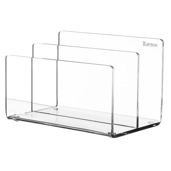 Kantek Clear Acrylic Mini File Sorter, 2 Section File Holder, 6" x 3.8" x 3.9", Desk Organizer, Non-Skid Feet, Desk Accessory