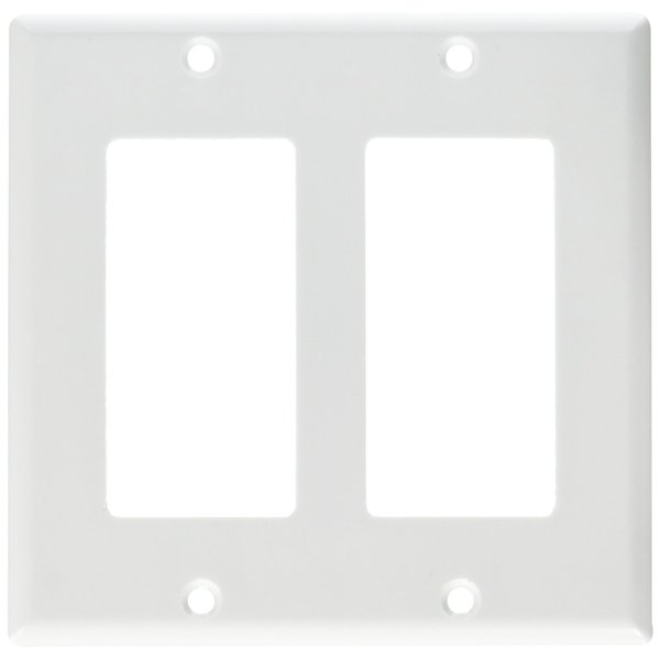 Leviton 80409-W 2-Gang Decora/GFCI Device Decora Wallplate, Standard Size, Thermoset, Device Mount, White, 25-Pack