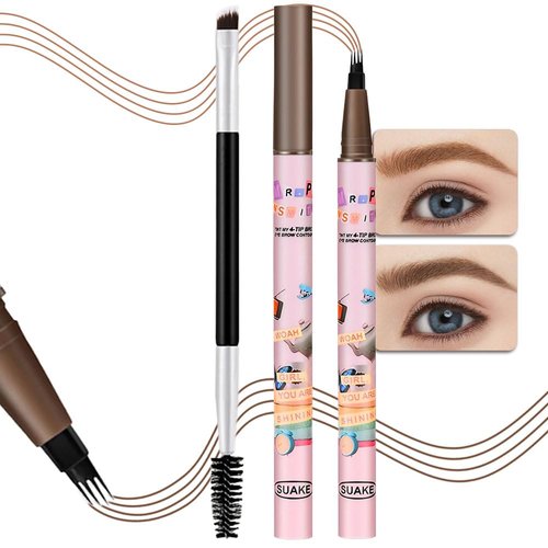 2Pcs Microblading Eyebrow Pen,Eyebrow Contouring Pen,4 Tip Magic Eyebrow Pencil with Brow Brush,Magical Precise Waterproof 3d Eye Brow Pencils Creates Natural Brows Makeup,lapiz de cejas