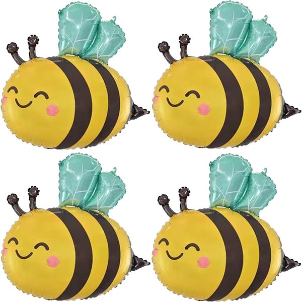SAMOKA Bee Balloons,4 PCS 31 Inch Cute Smile Face Mylar Foil Bee Balloons Birthday Party Decorations,Bee Theme Birthday Supplies Party Decorations Baby Shower