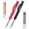 Hiboom 2 Pack Solid Carpenter Pencil with 14 Refill, Long Nosed Deep Hole Mechanical Pencil Marker with Built-in Sharpener for Carpenter Woodworking Architect with Design Patent (Black, Red)