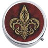 Bronze Fleur de Lis Medicine Vitamin Pill Box - portable pillbox case fits in purse or pocket