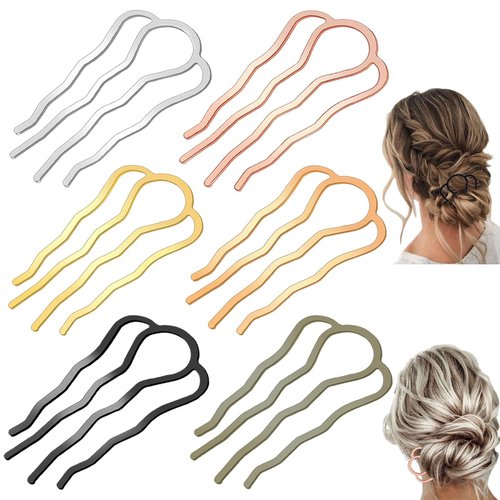 REDANHA 6 Pieces Hair Side Combs Hair Comb 87mm Side Hair Comb 4 Prong Hair Updo U Shape Hair Combs Metal Hair Fork Clip Hair Pins Hair Sticks for Women Hair Styling Tool Accessories (Assorted Color)