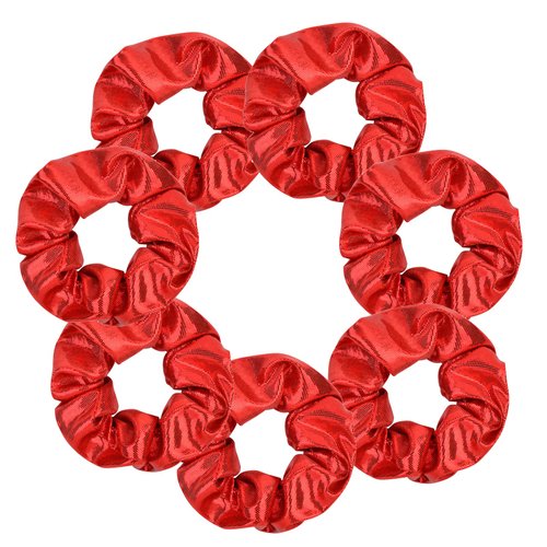 7 Pcs Shiny Metallic Cheer Dance Hair Scrunchies For Thick Hair School Performance/Sports/Practice/Party/Gymnastics Scrunchie Ponytail Holder Wrist for Girls Cosplay Show (Red)