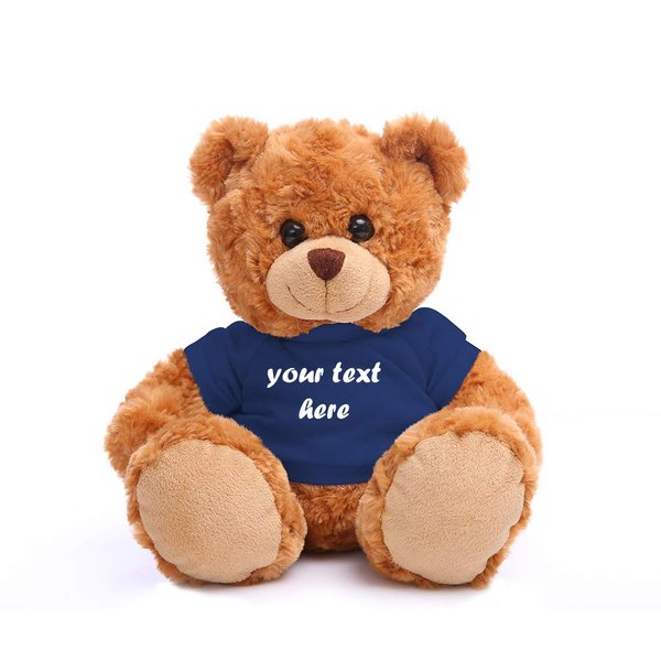 Plushland 11" Teddy Bear - Personalized Stuffed Animal Gift for Mother's Day, Valentine's, Graduation, Birthday (Mocha Bear, Navy Blue)