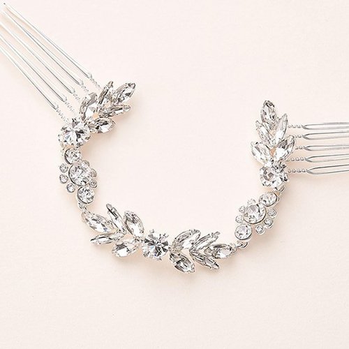 Foyte Crystal Wedding Hair Comb Leaf Headpiece Silver Rhinestone Hair Piece Bride Side Combs Hair Accessories for Women and Girls