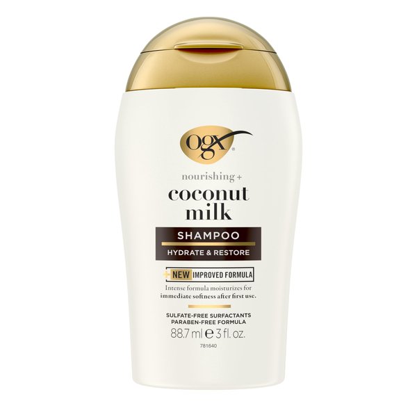 OGX Nourishing + Coconut Milk Moisturizing Shampoo, Hydrating & Restoring Shampoo Moisturizes for Soft Hair After the First Use, Paraben-Free, Travel Size, TSA-Compliant, 3 fl. oz