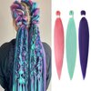 Pink Mint Lavenderpurple Pre stretched Braiding Hair, 26 Inches Kanekalon Box Braids Hair Extensions, 3 Packs Yaki Texture Braiding Hair Pre stretched