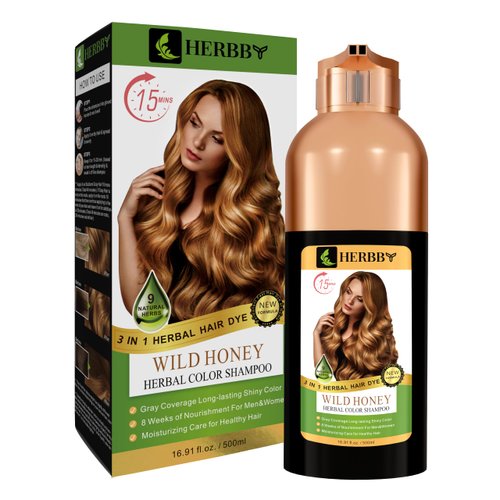 HERBBY Hair Color Shampoo for Gray Hair Coverage&Color Transform with 9 Herbal Extracts –Long Lasting (6-8 Weeks),Shiny,Evenly Colored,Instant Hair Dye Shampoo&Conditioner, 500 Ml (WILD HONEY COLOR)
