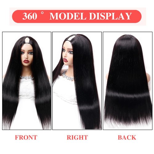 200% Density V Part Wig Human Hair Straight Brazilian Virgin Human Hair Wigs for Black Women Upgrade U Part Human Hair Wig Full Head Clip In Half Wig No Leave Out Lace Front Wigs Natural Color 22 Inch