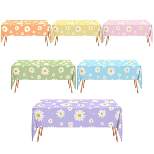 Remagr 6 Pcs Daisy Tablecloth Daisy Flower Birthday Party Decorations Disposable Plastic Groovy Table Cloth Groovy Retro Hippie Party Table Cover for Weddings Baby Shower Birthday Party Supplies