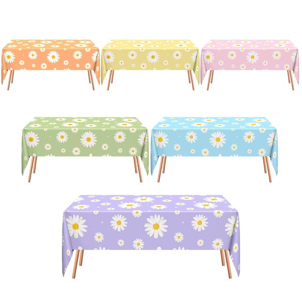 Remagr 6 Pcs Daisy Tablecloth Daisy Flower Birthday Party Decorations Disposable Plastic Groovy Table Cloth Groovy Retro Hippie Party Table Cover for Weddings Baby Shower Birthday Party Supplies