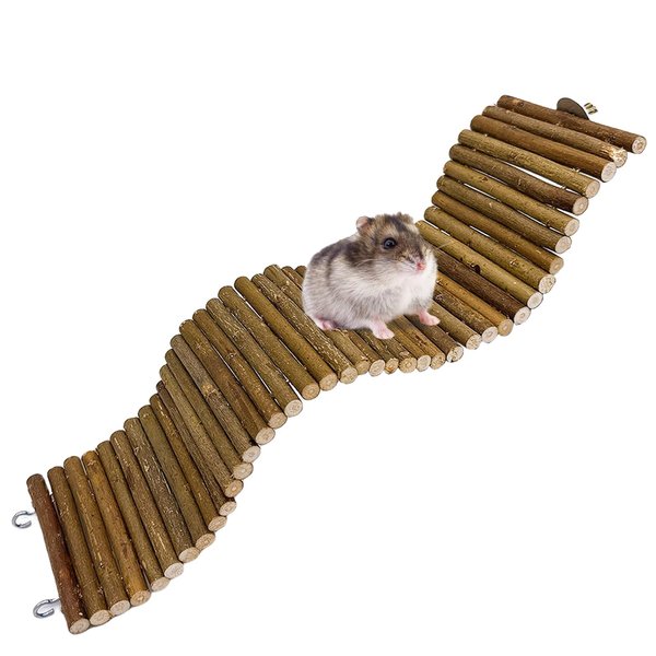 Rat Bendy Long Suspension Bridges,Hamster Bendable Tunnel,Gerbil Wooden Ramp,Hamster Cage Climbing Ladder,Natural Wood Chews Toys for Rodents,Mouse,Dwarf Hamster