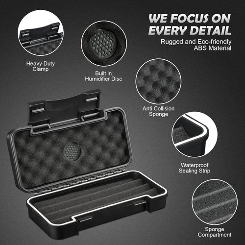 TISFA Cigar Travel Humidor Case with Cigar Cutter and Cigar Stand, Portable Cigar Humidor, Waterproof Cigar Box Holds up to 4 Cigars - Cigars Gift Set for Men (Small)