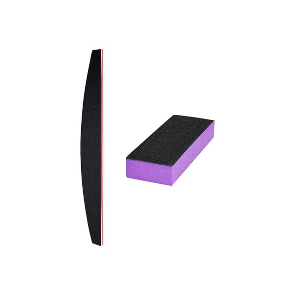 LNAUJS Nail File and Thin Buffer Block, Reusable Black Half Crescent Shape Double Sided Manicure Tools, Thin Sanding Buffing Grinding Plisher File, 100/180 Grit
