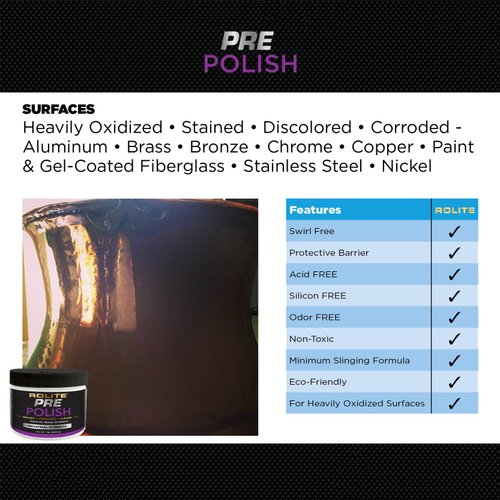 Rolite Pre-Polish Paste - Stain and Oxidation Remover for Heavily Oxidized, Discolored and Corroded Metal, Clear Coated and Gel-Coated Surfaces, 4.5 Ounces, 1 Pack