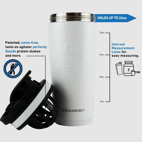 Ice Shaker 26 Oz Shaker Bottle, Stainless Steel Insulated Water Bottle and Protein Shaker, As Seen on Shark Tank