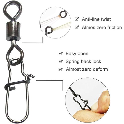 Rolling Barrel Fishing Swivel Snaps, 210pcs Fishing Swivel with Nice Snaps High Strength Copper and Stainless Steel Fishing Line Connector Fishing Tackle Kit for Saltwater Freshwater