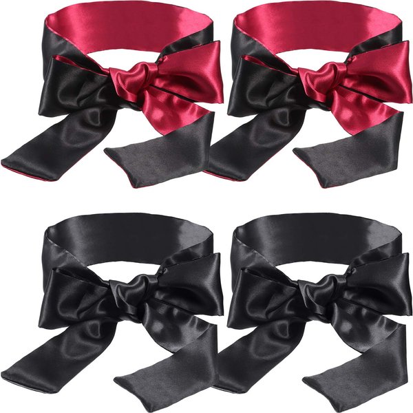 4 Pack Satin Eye Mask Blindfold 150 cm (Black Rose Red and Black)