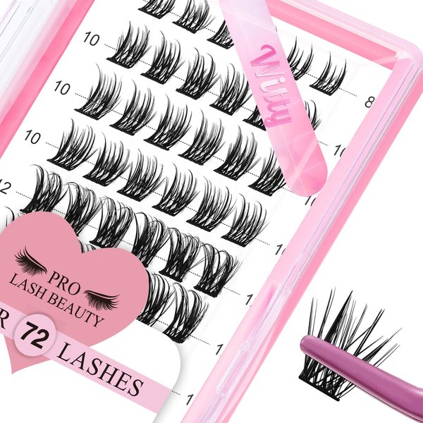 Lash Clusters, 72 Pcs Individual Cluster Lashes DIY Lash Extension 8-16mm Eyelash Clusters Volume Wispy Lashes Super Thin Band Reusable Soft & Comfortable(Witty,D-8-16mix)
