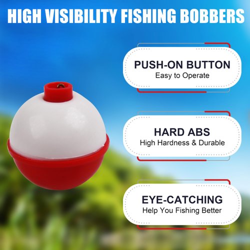 SILANON Fishing Bobbers Set Hard ABS Fishing Floats Bulk Snap on Round Bobbers for Fishing Push Button Fishing Bobbers Floats Assortment Red and White Buoy Floats 0.5-2.5inch