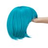 SWACC 10 Inch Short Straight Bob Wig with Bangs Synthetic Colorful Cosplay Daily Party Flapper Wig for Women and Kids with Wig Cap (Teal Blue)