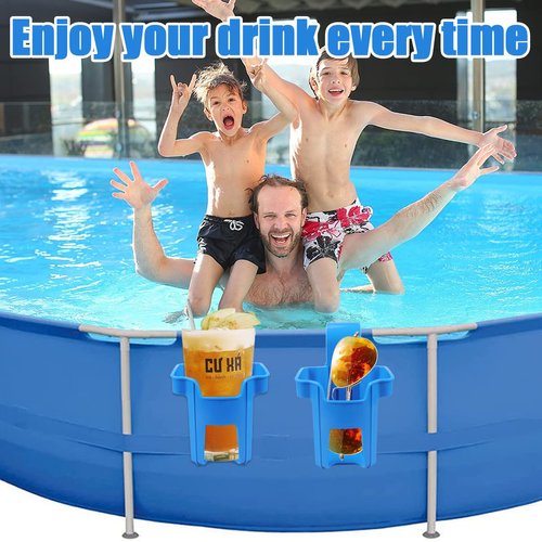 4Pcs Poolside Cup Holders for Above Ground Pools, Pool Cup Holders for Drinks Above Ground Pool Accessories No Spills with Sturdy Plastic Pool Drink Holder Fits 2 Inch or Less Round Top Bar