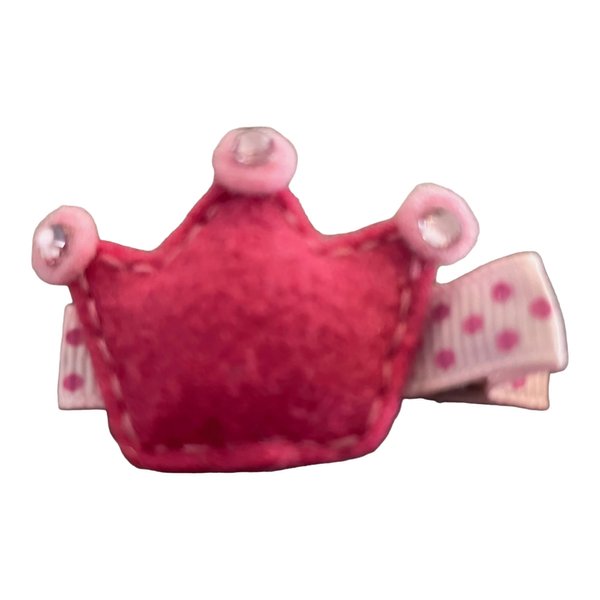 Princess Crown Hair Clip, Felt, Pink, Purple, Gems, Puffy (dark pink)