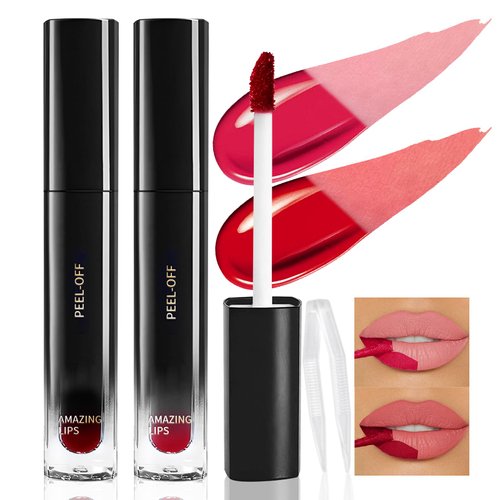 DAGEDA 2 Colors Peel Off Lip Liner Stain Set, Tattoo Color Lip Tint Stain, Long Lasting and Waterproof Lip Stain Peel off Lip Makeup,Peel Off Lip Liner with Natural Matte Finish (01+03)